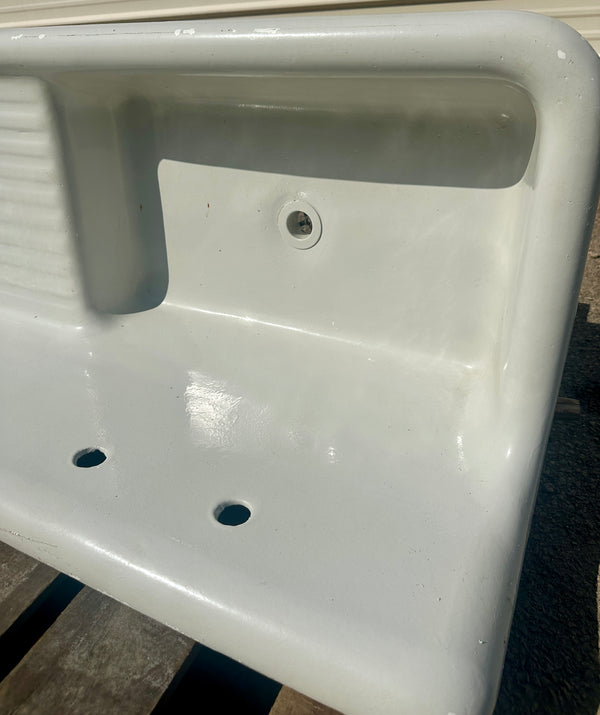 Vintage Cast Iron Wall-Mount Farmhouse Sink w/ Drainboard GA20797