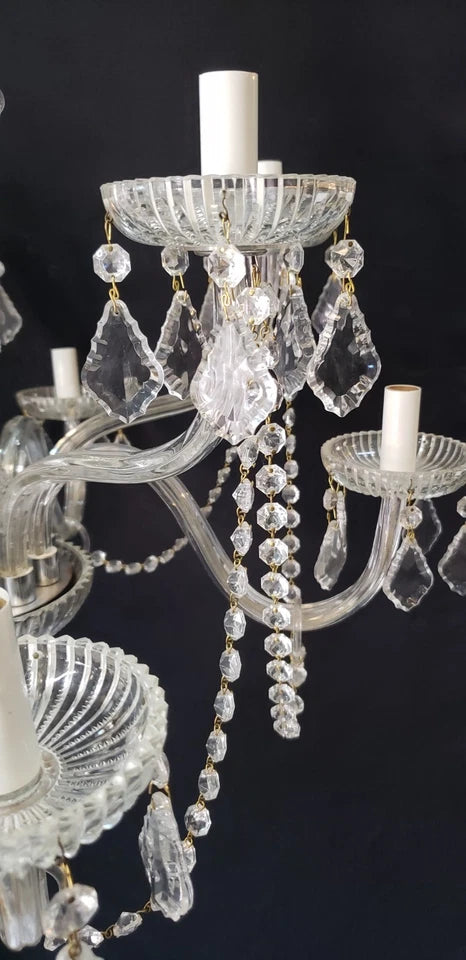 Restored Ornate 10 Light Crystal Prism Chandelier 26" x 21"  GS00414