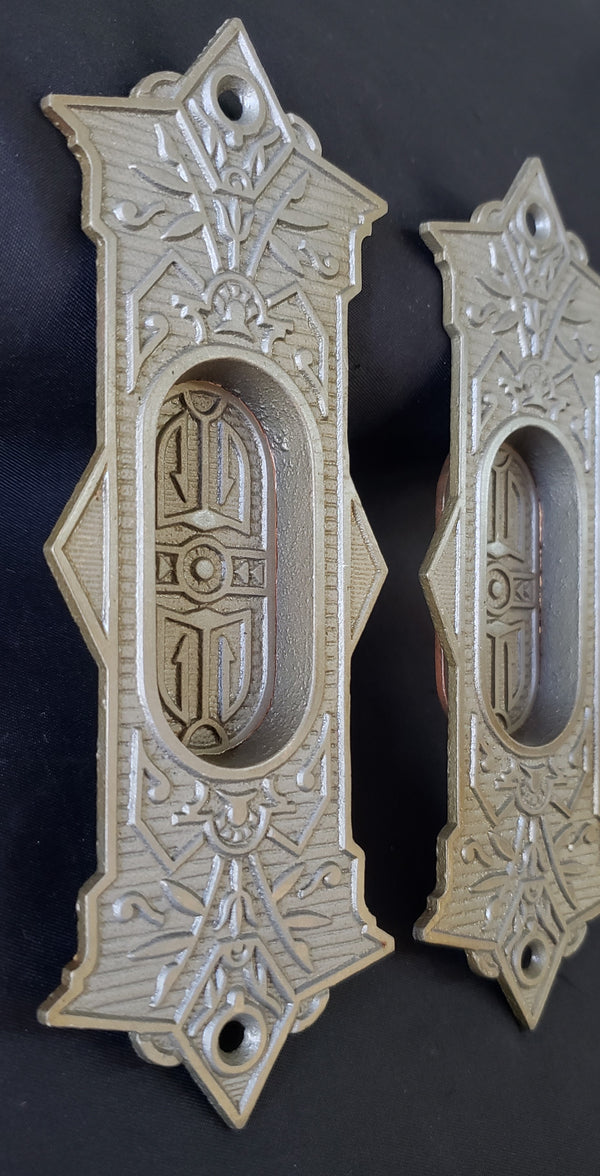 Pair of Ornate Victorian Eastlake Pocket Door Escutcheon Plates GA259
