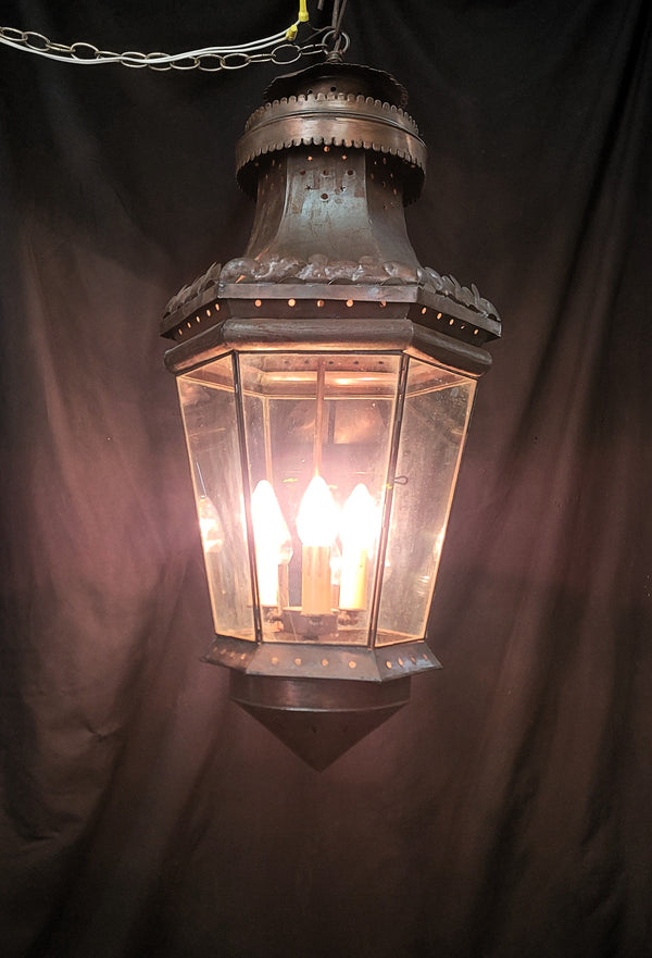 Large 3 Light Hanging Portico Lantern w/ Ornate Metal Trim 35" x 17" GS01012