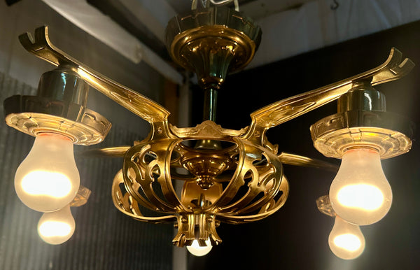 Antique Art Nouveau Style Brass 5-Light Chandelier - 20" W x 13" T - GA21031