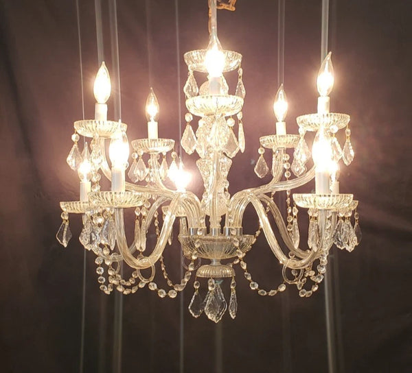 Restored Ornate 10 Light Crystal Prism Chandelier 26" x 21"  GS00414