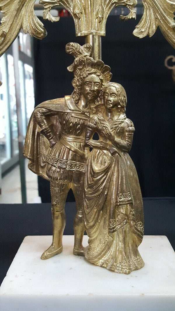 Antique Ornate Solid Brass Candelabra with Renaissance Design on Marble Base