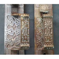 Pair of Solid Brass Eastlake Victorian Door Pull Plates 12 3/8" x 2 1/8" GA4008