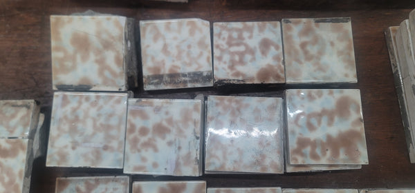 Lot of 109 Mottled Brown & Cream Fireplace Tiles GS010947