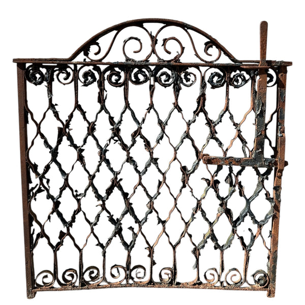 Antique Wrought Iron Arch Top Gate w/ Latch - 35.5" W x 34.5" T - GA20993