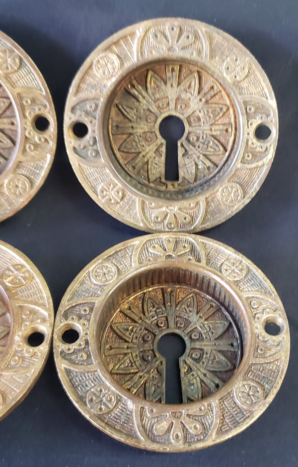 4 Victorian Eastlake Pocket Door Key Hole Escutcheon Plates 2 1/4" GS01094