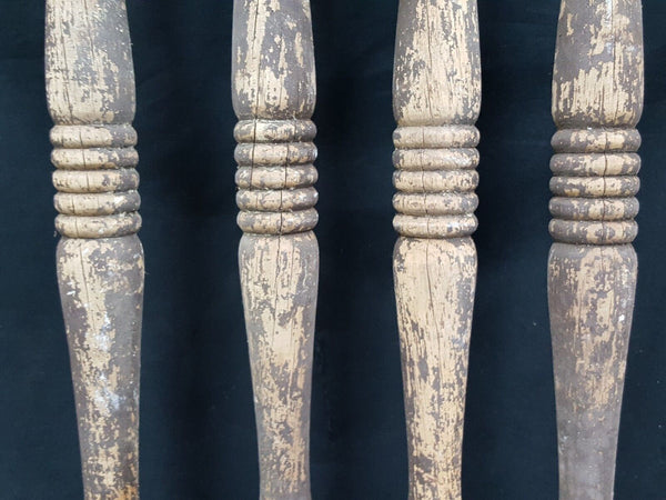Architectural Salvage 4 Wooden Spindles Balusters Double Collars & Spiral Center