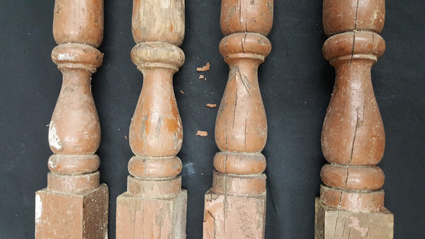 Architectural Salvage 4 Wooden Spindles Balusters With Triple Collars