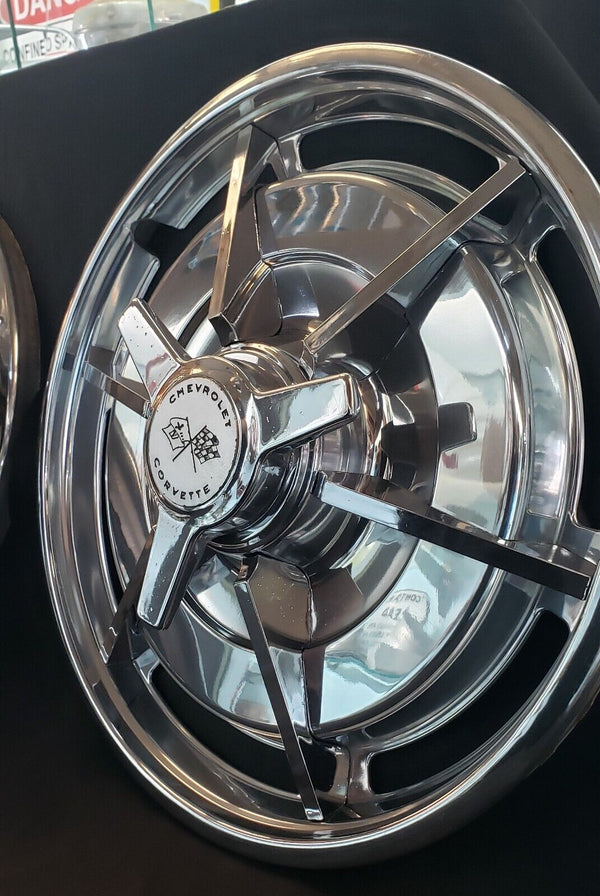 Set of 4 OEM 1963 Chevrolet Corvette Chrome Hub Caps GA9825