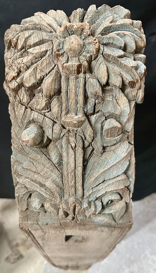 Antique Primitive Hand-Carved White Oak Newel Post Pair GA20529