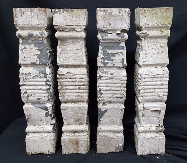 4 Art Deco Tapered Grooved Block Style Wood Porch Balusters 19" x 4" GS00782