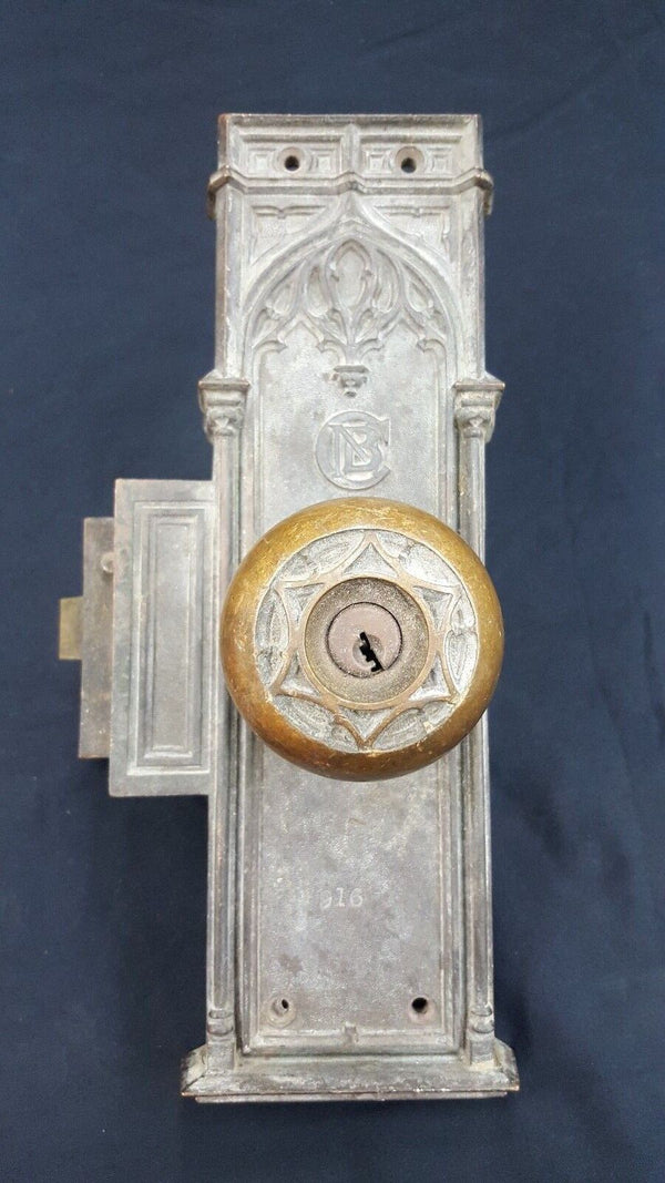 Early 1900s Ornate Bronze CNB Charlotte NC Bank Door Knob & Backplate GS00812