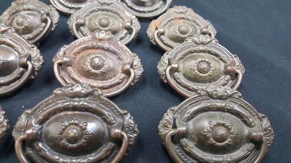 Architectural Salvage Small Oval Floral Design Drawer Pull Handles Set of 14