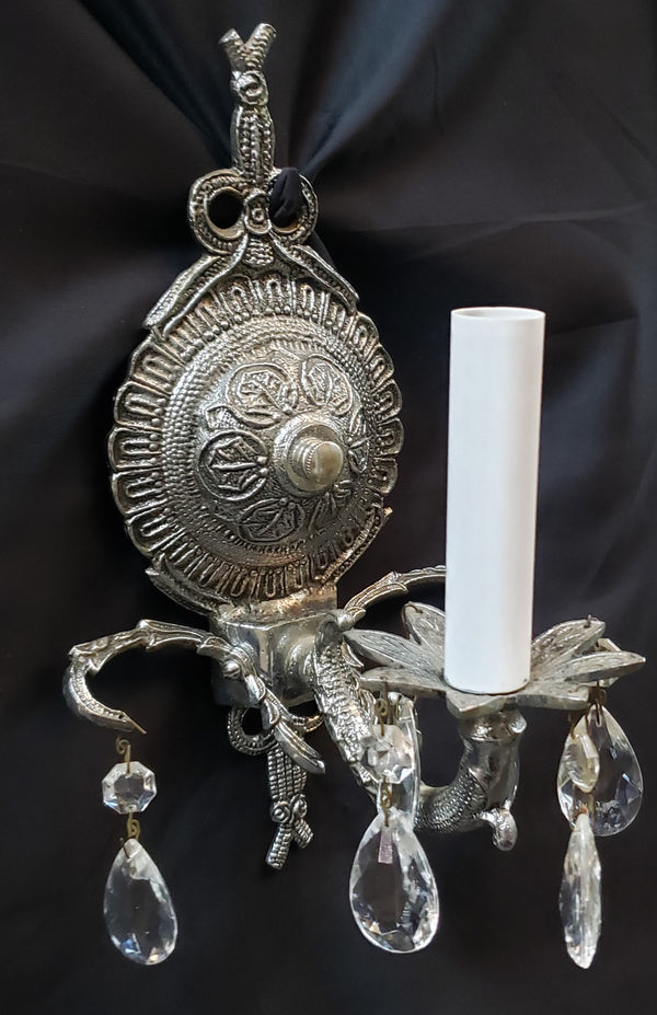 Restored Art Deco Wall Sconce w/ Teardrop Crystal Prisms 10 1/2" x 6 1/2" GA2286