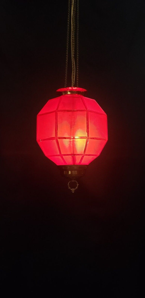 Red Frosted Octagon Hanging Oil Lamp Electrified with Brass Fitters GS00125