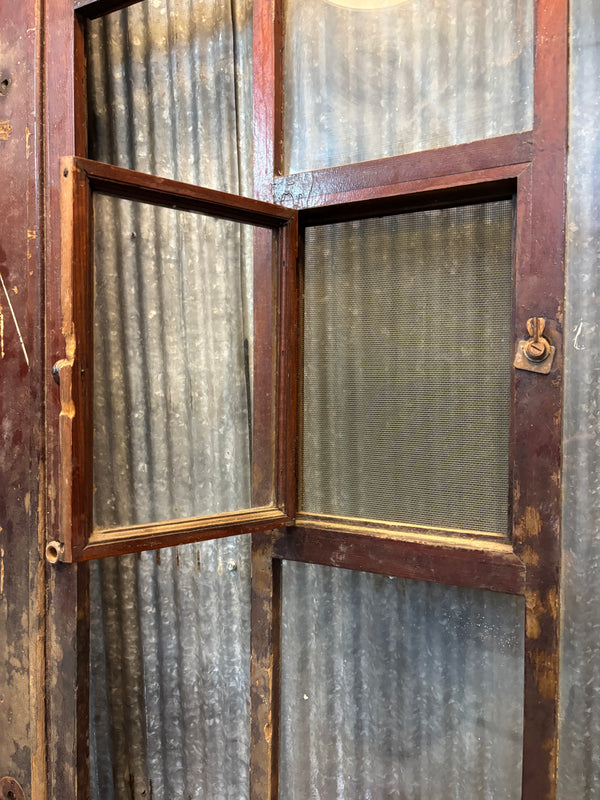 Wooden Storm Door with Glass Panels and Screen Speakeasy Window GA21526
