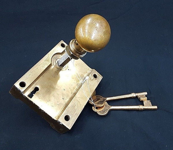 Brass Ship Rim Lock with Oval Knob and Keys