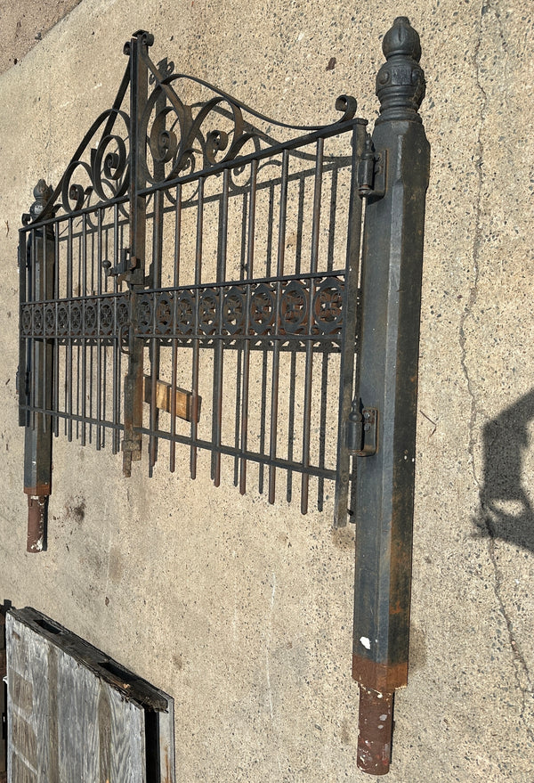Antique Iron Entryway Gates w/ Ornate Cast Iron Posts GA20318