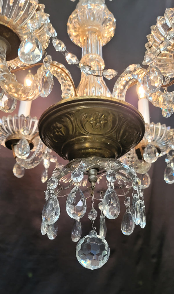 Restored 4 Light Crystal Chandelier w/ Faceted Prism Garland 25" x 19" GS00577
