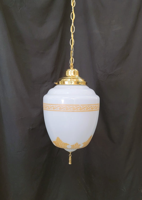 Restored Victorian Brass Pendant Light w/ Ornate Shade GS01030