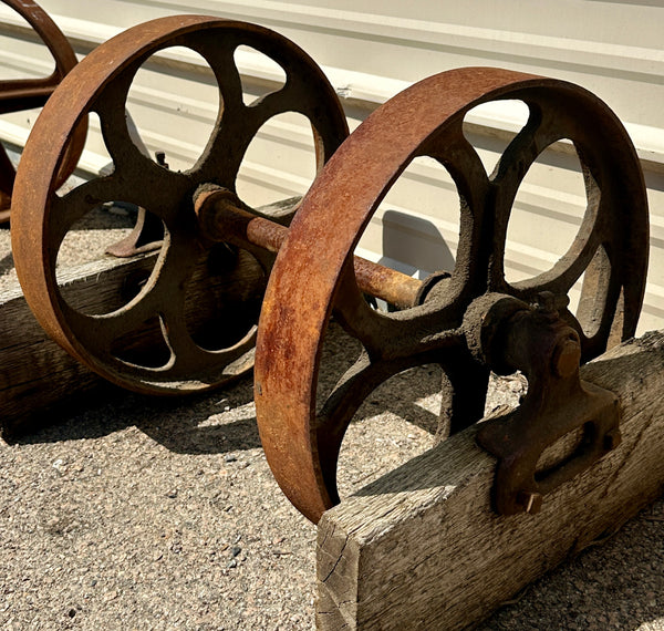 Pair of Industrial Cast Iron Cart Wheels GA20947
