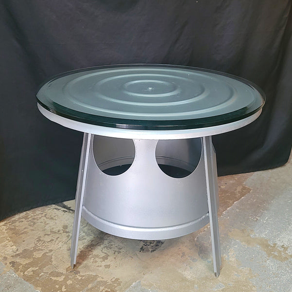Repurposed Side Table Metal Container w/ Beveled Tempered Glass Top GS00601