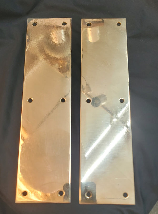 Pair of Restored Solid Red Brass Door Push Plates 12" x 3" GS01052