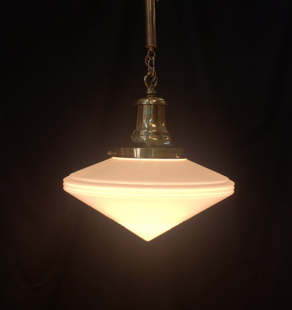 Restored Art Deco Flush Mount Pendant Light w/ Bullseye Point Shade GS01024