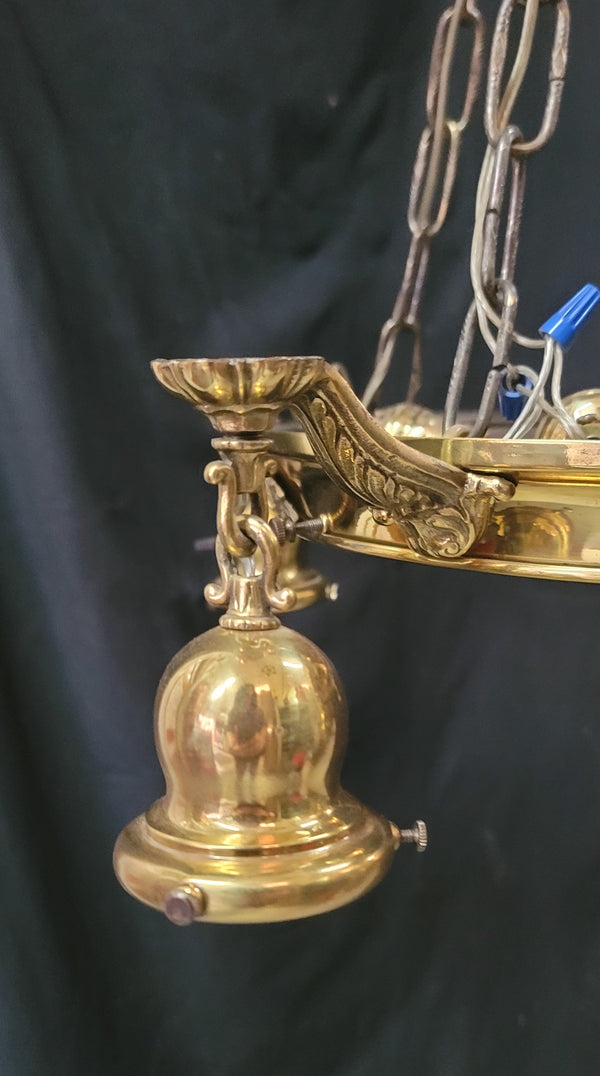 Restored Ornate Victorian 8 Light Brass Pan Chandelier 21" x 37" GS00980