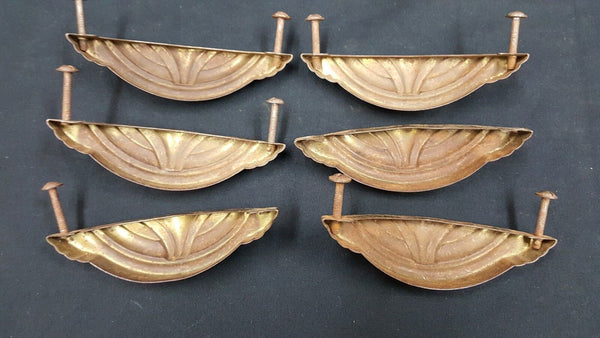 Architectural Salvage Art Deco Half Moon Shaped Drawer Pull Handles Set of 6