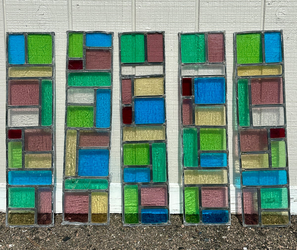 Vintage 5-Pc Set of Stained Glass Window Panels GA20703