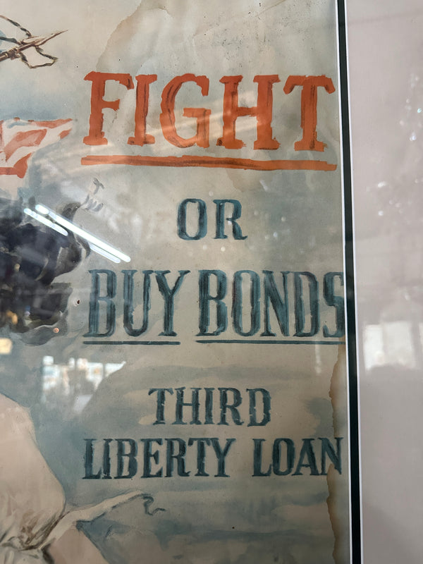 Original 1917 WWI "FIGHT OR BUY BONDS Third Liberty Loan" Framed Poster GA20299