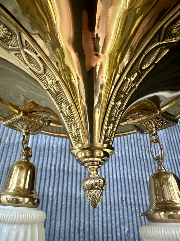Restored Antique Brass Pan 4-Arm Triple Chain Chandelier GA21008