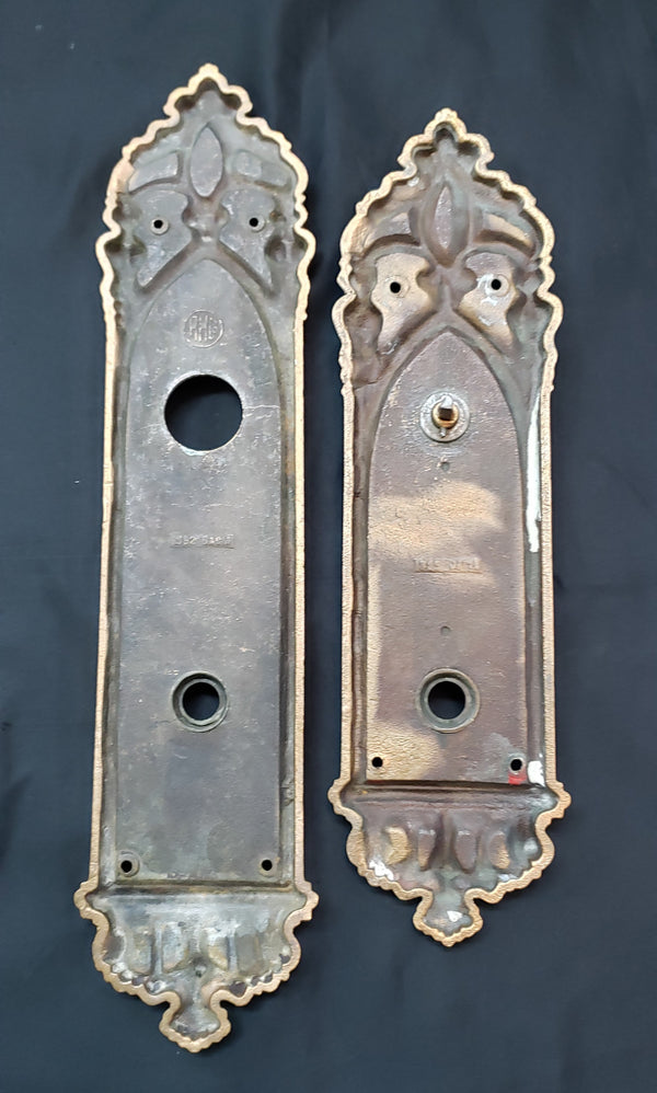 Restored Solid Brass Art Nouveau Door Back Plates w/ Dead Bolt Space GS01088