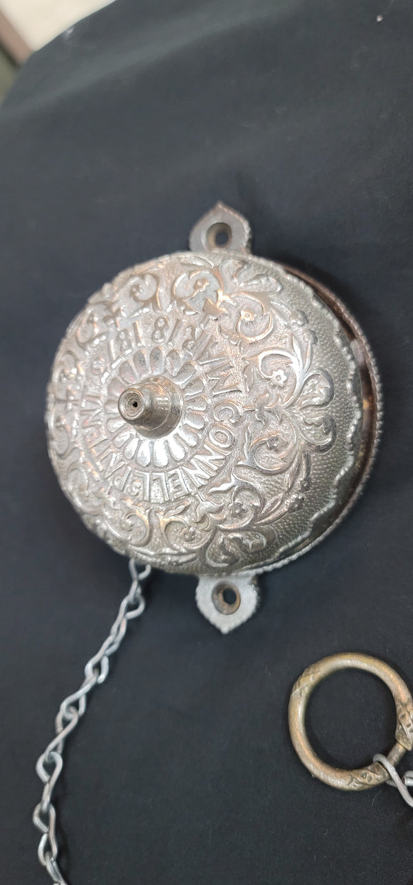 1873 Ornate Embossed Chrome Plated Brass Door Bell With Pull Chain GS00733