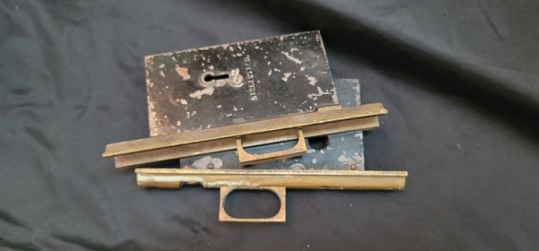 Vintage Brass & Iron Pocket Door Lock Set 7 1/2" x 5 1/4" x 3" GS00852