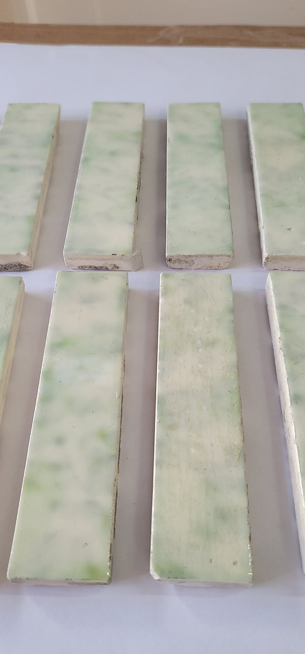 Vintage Lot of 19 Green & Ivory Ceramic Fireplace Tiles 6" x 1 1/2" GS00677