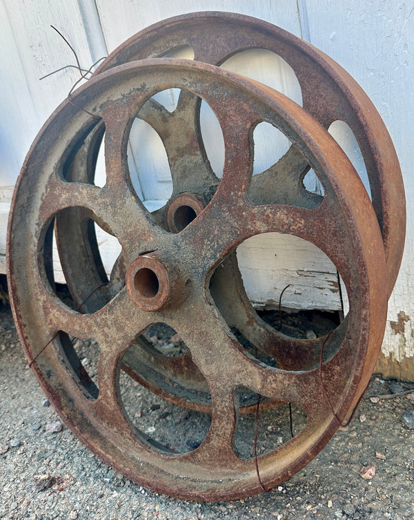 Pair of Industrial Cast Iron Cart Wheels GA20923