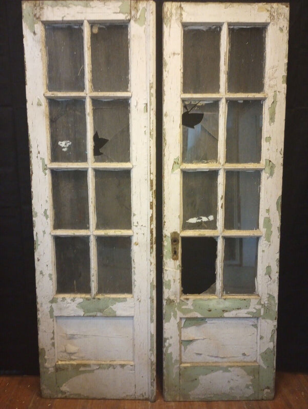 Pair of 8 Pane & Wood Narrow Exterior French Doors 24" x 79 1/2" GA-S037