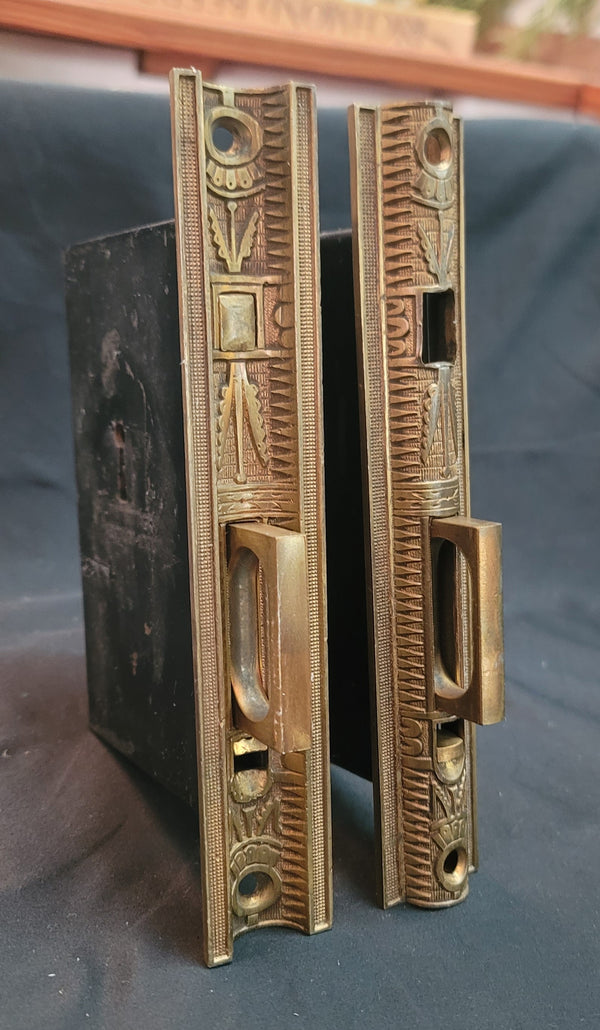Restored Victorian Eastlake Pocket Door Lock Set 5 3/8" x 3 7/8" GS01046
