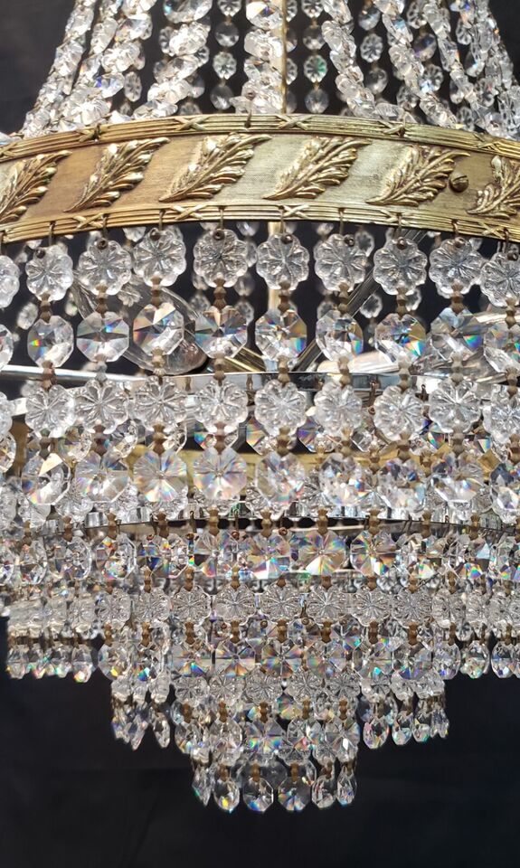 Stunning 4 Light Cut Crystal Iridescent Prism Chandelier with Gold Leaf Trim #GA2017