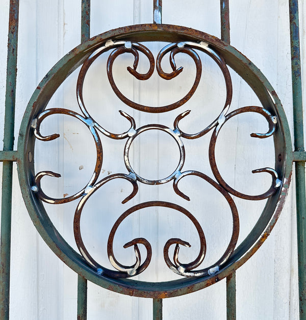Restored Arched Antique Iron Gate w/ Flower Medallion GA20443