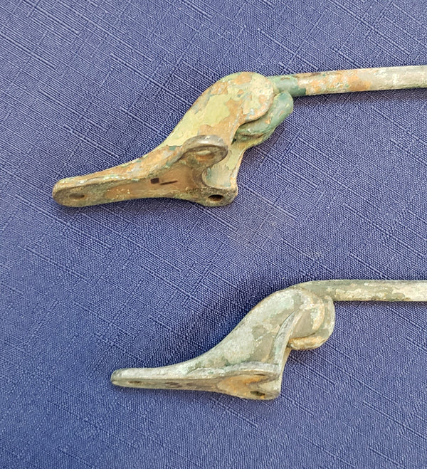 Pair of Vintage Iron Shutter Dogs w/ Keepers 15" Long GS00627 - 6 Pairs Avail