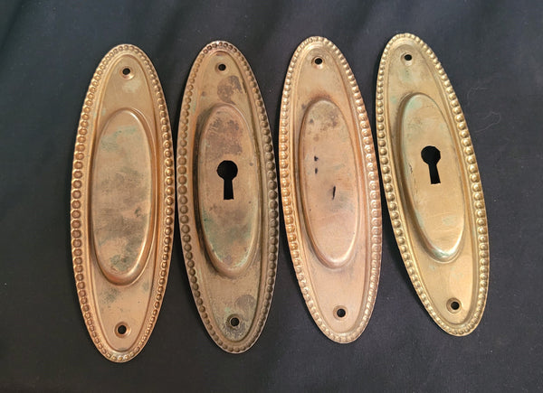 4 Oval Pocket Door Escutcheon Plates with Beaded Trim 7" x 2 1/8" GS00588