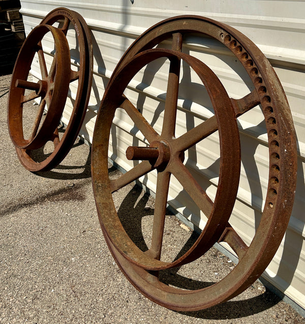 Pair of Industrial Cast Iron Pulley Wheels GA20932