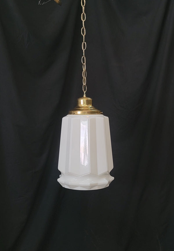 Restored Art Deco White Geometric Pendant Light Fixture GS01020