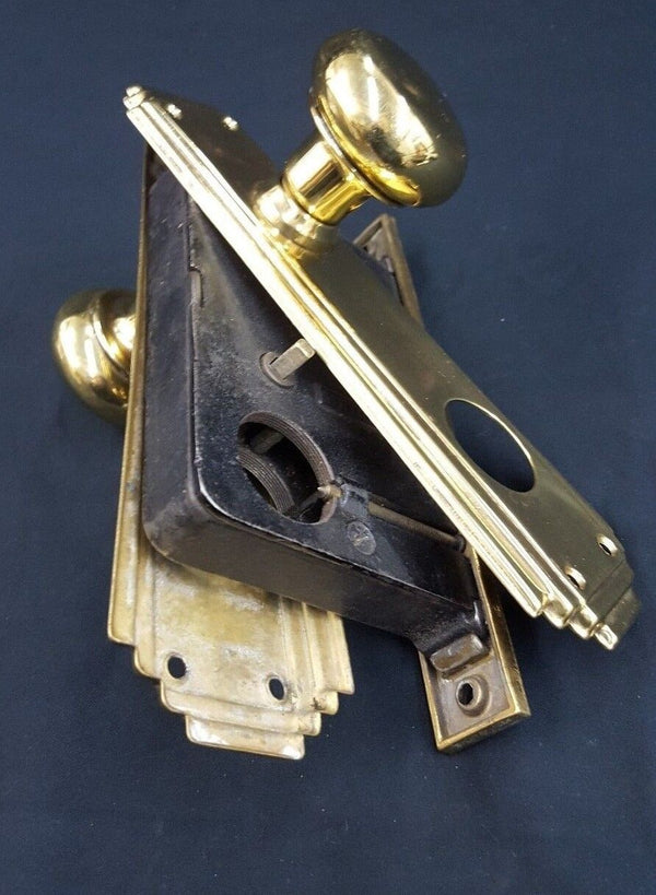 Art Deco Mortise Lock Set w/ Dead Bolt Hole Thumb Turn & Backplates GS00752