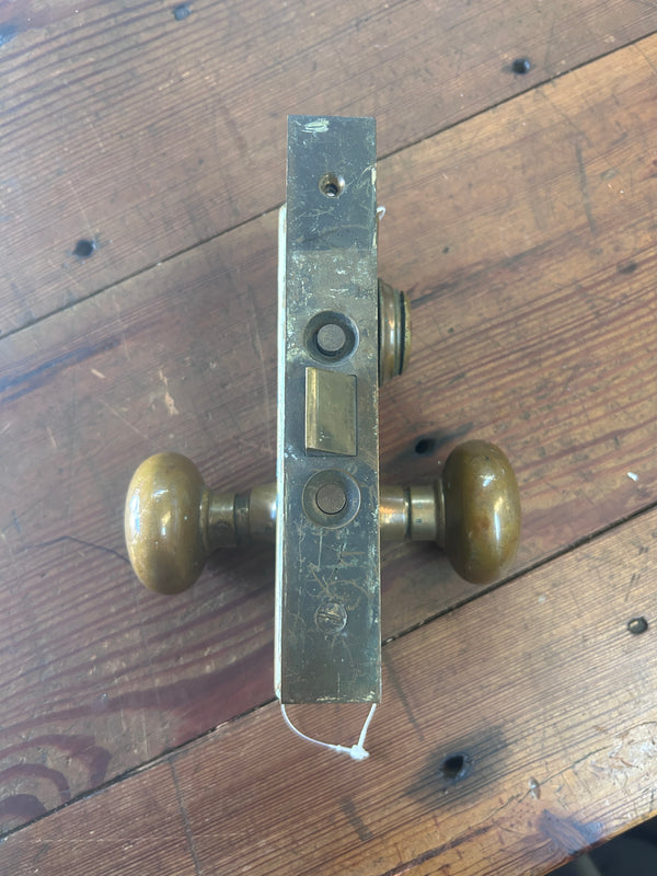 Antique Brass Plate Mortise Lock Set w/ Fat Spindle GS010973