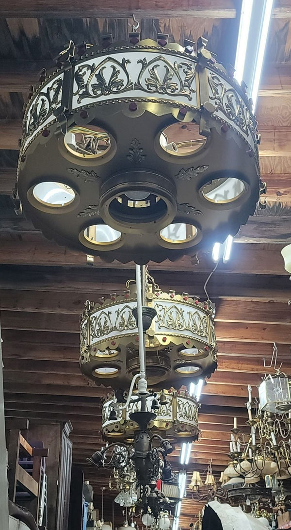 Ornate 11 Light Gothic Brass & Glass Chandelier 32" x 42" GS00635 4 Available
